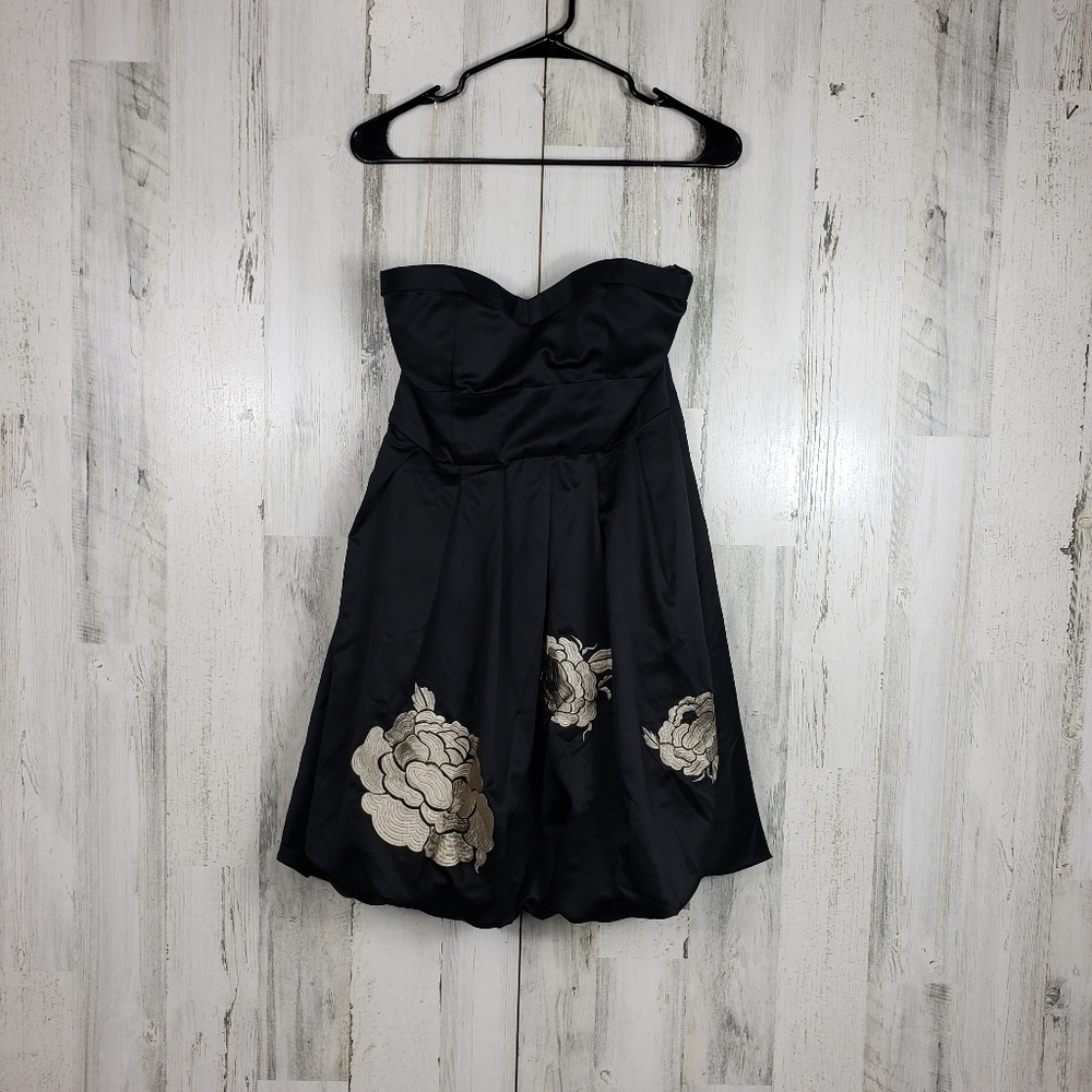 Forever 21 black strapless mini dress with tan flowers size large